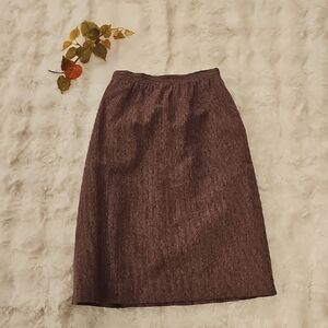Vintage Half Moon 100% Wool Tweed Wine Brown Skirt Womens 13 Made in Japan